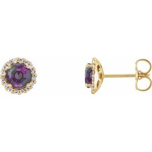 Lab-Grown Alexandrite And 1/8 Ctw Natural Diamond Earrings