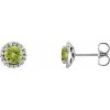 14K White 3 mm Natural Peridot & 1/10 CTW Natural Diamond Earrings