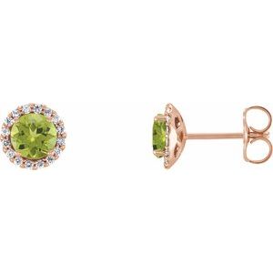 Natural Peridot And 1/8 Ctw Natural Diamond Earrings