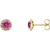 14K Yellow 4 mm Natural Pink Tourmaline & 1/10 CTW Natural Diamond Earrings