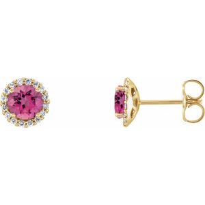 Natural Pink Tourmaline And 1/8 Ctw Natural Diamond Earrings