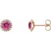 14K Rose 4.5 mm Natural Pink Tourmaline & 1/10 CTW Natural Diamond Earrings