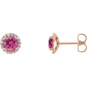 Natural Pink Tourmaline And 1/8 Ctw Natural Diamond Earrings