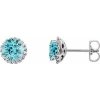 14K White 3 mm Natural Blue Zircon & 1/10 CTW Natural Diamond Earrings