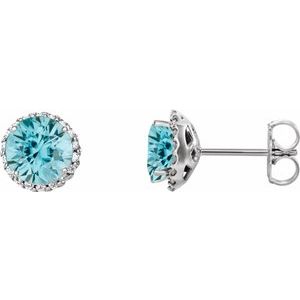 Natural Blue Zircon And 1/8 Ctw Natural Diamond Earrings