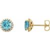 Natural Blue Zircon And 1/8 Ctw Natural Diamond Earrings