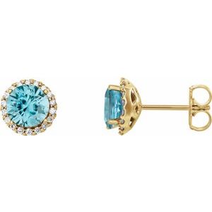 Natural Blue Zircon And 1/8 Ctw Natural Diamond Earrings