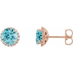 Natural Blue Zircon And 1/8 Ctw Natural Diamond Earrings