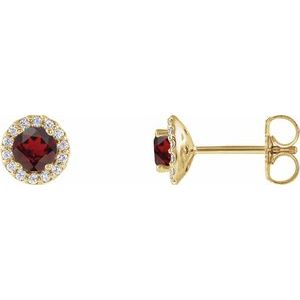 Natural Mozambique Garnet And 1/10 Ctw Natural Diamond Earrings