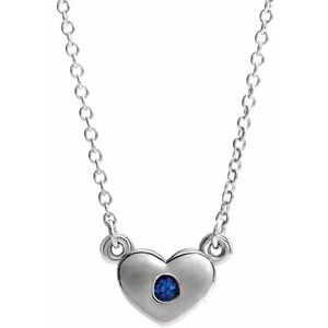 Lab-Grown Blue Sapphire Heart Necklace