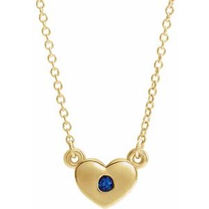 14K Yellow Lab-Grown Blue Sapphire Heart 16″ Necklace