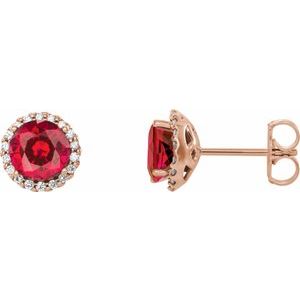 Lab-Grown Ruby And 1/8 Ctw Natural Diamond Earrings