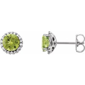 Natural Peridot And 1/8 Ctw Natural Diamond Earrings