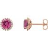 14K Rose 6 mm Natural Pink Tourmaline & 1/8 CTW Natural Diamond Earrings