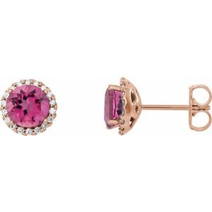 Natural Pink Tourmaline And 1/8 Ctw Natural Diamond Earrings