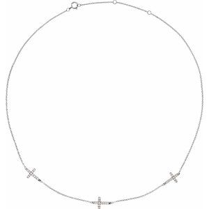 1/4 Ctw Natural Diamond 3-Station Cross Necklace