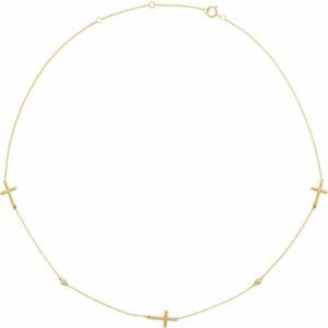 5-Station 1/10 Ctw Natural Diamond Cross Necklace