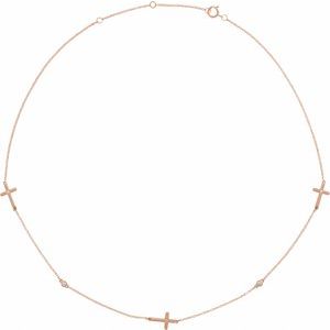 14K Rose 1/10 CTW Natural Diamond 5-Station Cross 16-18” Necklace