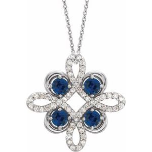 Platinum Natural Blue Sapphire & 1/6 CTW Natural Diamond Clover 18″ Necklace