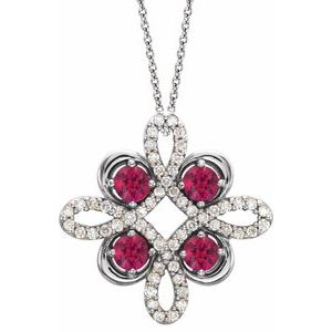 Platinum Natural Pink Tourmaline & 1/8 CTW Natural Diamond Clover 18″ Necklace