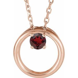 14K Rose Natural Mozambique Garnet Circle 16-18″ Necklace