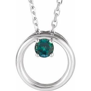 14K White Lab-Grown Alexandrite Circle 16-18″ Necklace