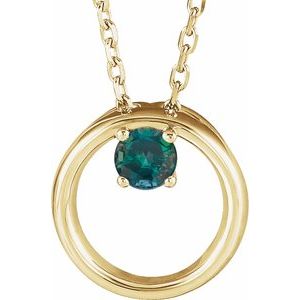 14K Yellow Lab-Grown Alexandrite Circle 16-18″ Necklace