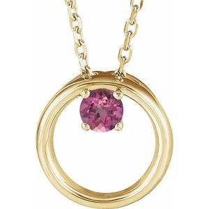 14K Yellow Natural Pink Tourmaline Circle 16-18″ Necklace