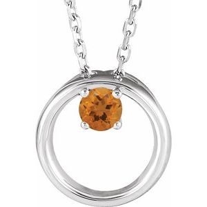 14K White Natural Citrine Circle 16-18″ Necklace