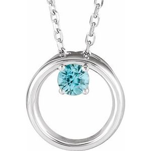 Natural Blue Zircon Circle Necklace