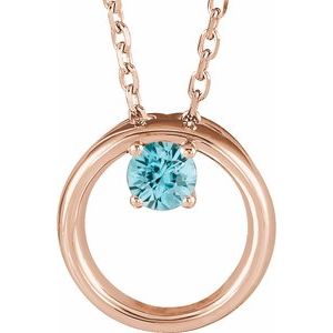 Natural Blue Zircon Circle Necklace