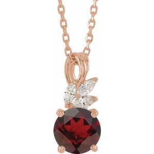 Natural Mozambique Garnet And 1/10 Ctw Natural Diamond Necklace