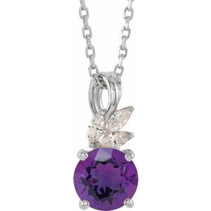 Natural Amethyst And 1/10 Ctw Natural Diamond Necklace