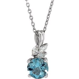 Natural Aquamarine And 1/10 Ctw Natural Diamond Necklace