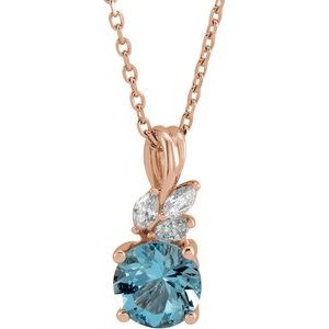 Natural Aquamarine And 1/10 Ctw Natural Diamond Necklace