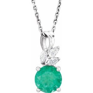 Sterling Silver Lab-Grown Emerald & 1/10 CTW Natural Diamond 16-18″ Necklace