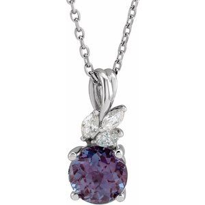 14K White Lab-Grown Alexandrite & 1/10 CTW Natural Diamond 16-18″ Necklace