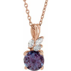 Lab-Grown Alexandrite And 1/10 Ctw Natural Diamond Necklace