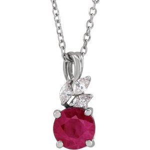 Lab-Grown Ruby And 1/10 Ctw Natural Diamond Necklace