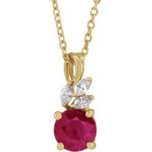 14K Yellow Lab-Grown Ruby & 1/10 CTW Natural Diamond 16-18″ Necklace