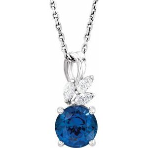 Lab-Grown Blue Sapphire And 1/10 Natural Diamond Necklace