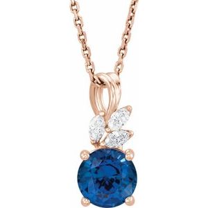 Lab-Grown Blue Sapphire And 1/10 Natural Diamond Necklace