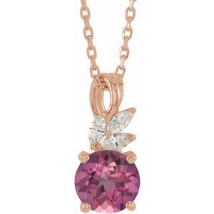 Natural Pink Tourmaline And 1/10 Ctw Natural Diamond Necklace