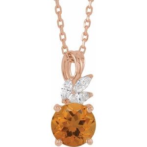 Citrine And 1/10 Ctw Natural Diamond Necklace