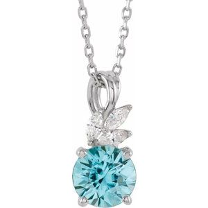 Blue Zircon And 1/10 Ctw Natural Diamond Necklace