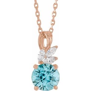 Blue Zircon And 1/10 Ctw Natural Diamond Necklace