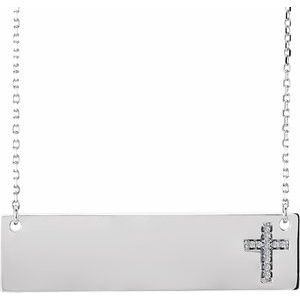 14K White .025 CTW Natural Diamond Engravable Cross 16-18″ Necklace