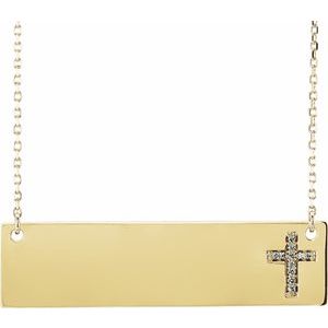 14K Yellow .025 CTW Natural Diamond Engravable Cross 16-18″ Necklace