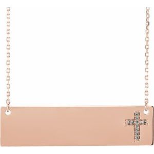 14K Rose .025 CTW Natural Diamond Engravable Cross 16-18″ Necklace