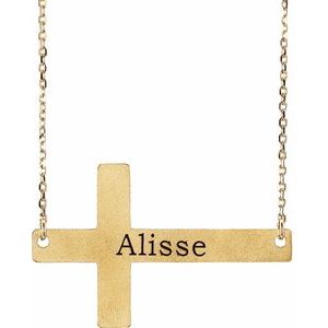 14K Yellow Engravable Sideways Cross 16-18″ Necklace